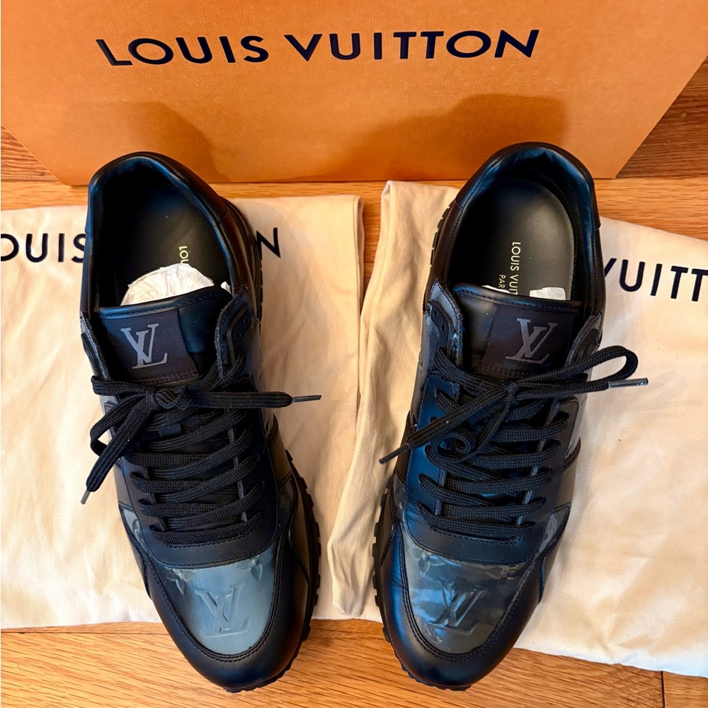 Louis Vuitton Run Awat Black Leather Sneakers - Picture 2 of 7